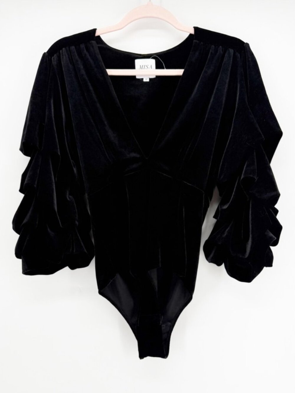 MISA LOS ANGELES Linde Velvet Bodysuit - Black - Size M - Picture 2 of 8